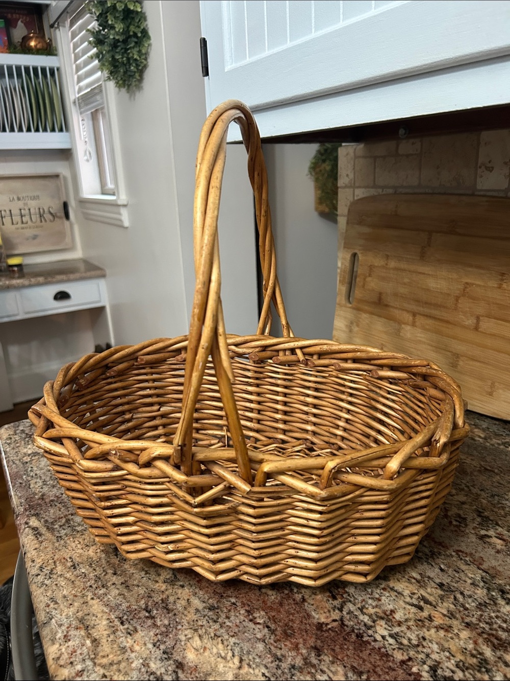 Woven Natural Brown Rattan Basket with Handle - Home Accents